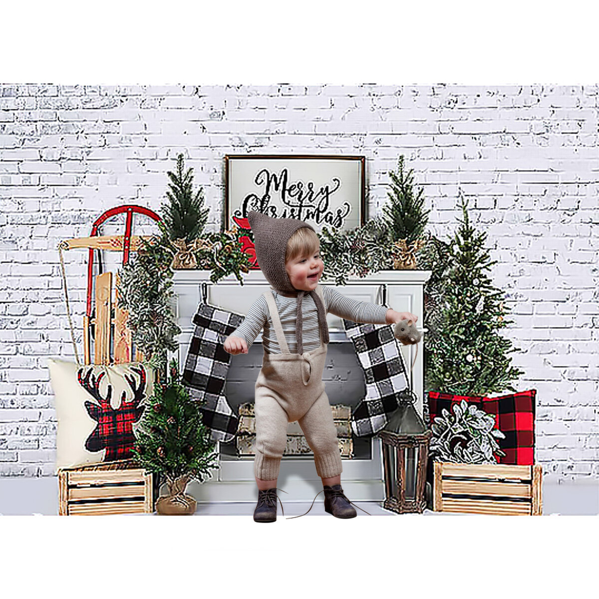

Christmas Photography Backdrops White Brick Fireplace Background Cloth for Photo Booth Atudio Photograph Backdrop Prop