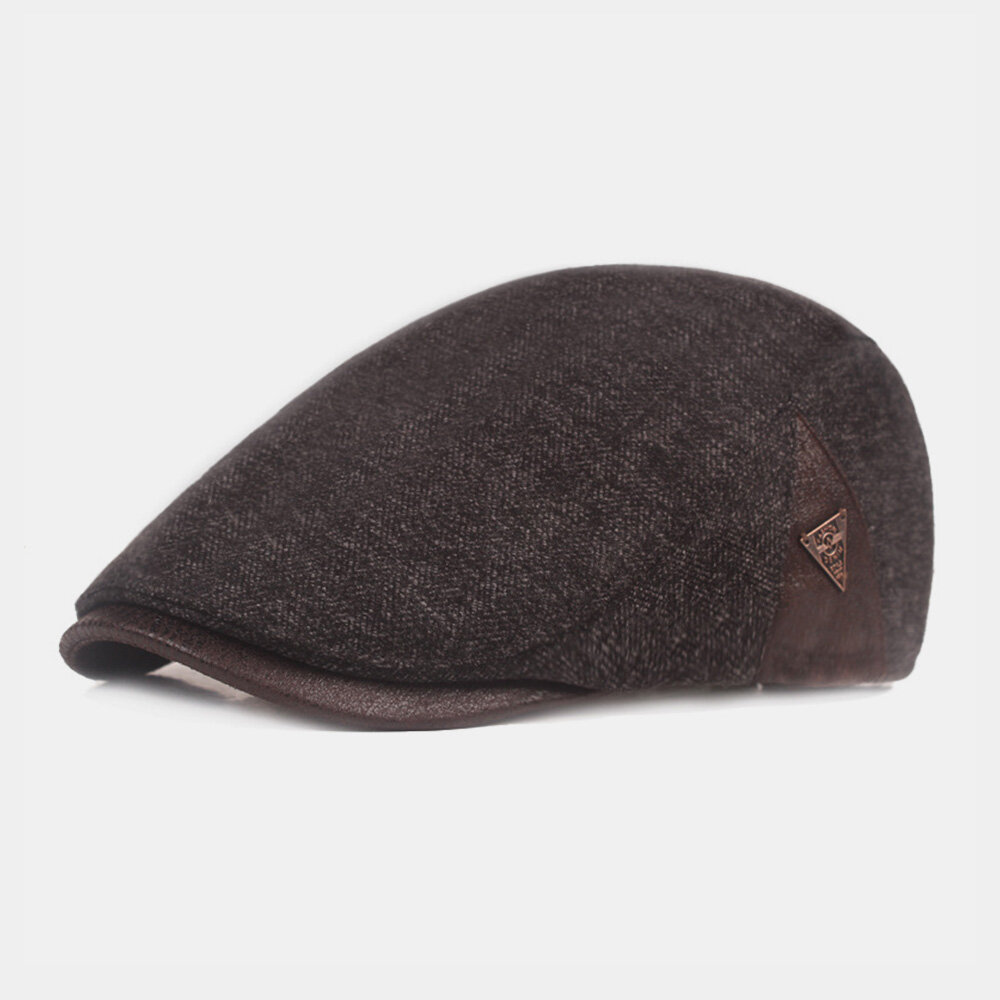 Men Cotton Solid Color Autumn Winter Warm Adjustable Berets Newsboy Hat Forward Hat