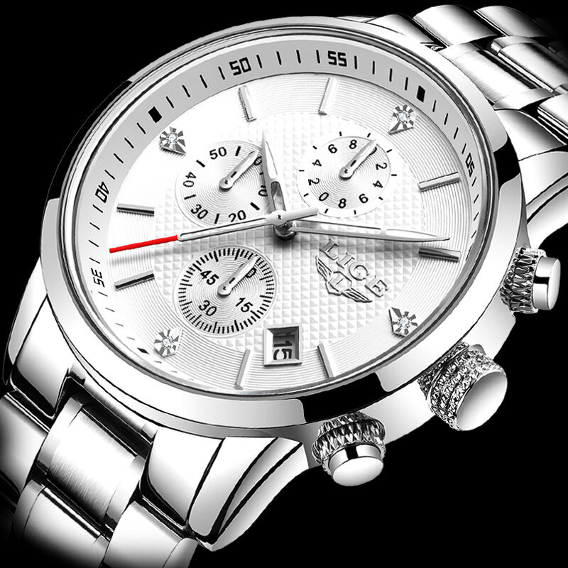 

LIGE LG10012 Full Steel Band Calendar Men Wrist Watch Business Style Luminous Display Quartz Watch