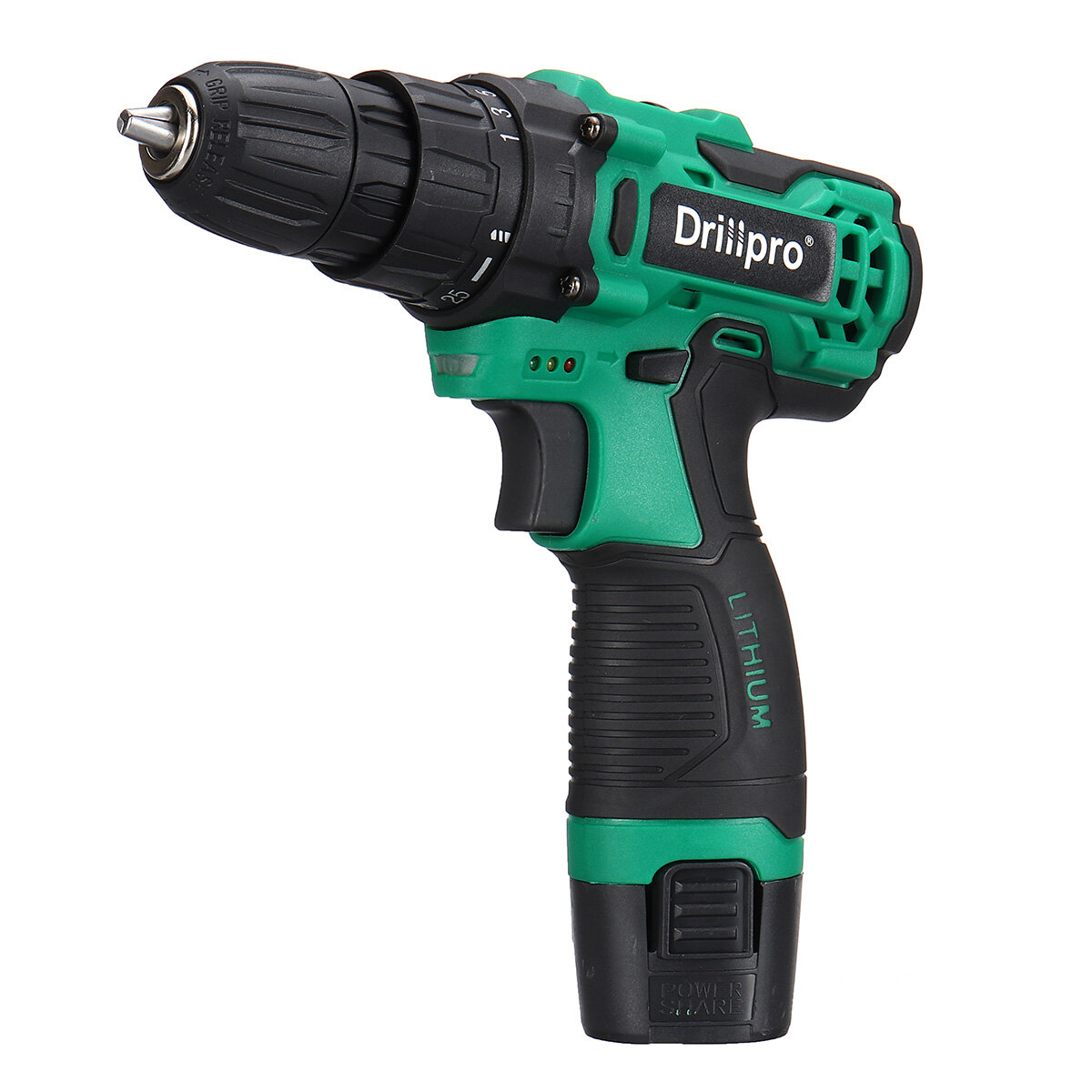 Drillpro 12V Max 55N.M Power Drill Cordless Electric Drill Rechargeable Driver Screwdriver W/ 1/2pcs