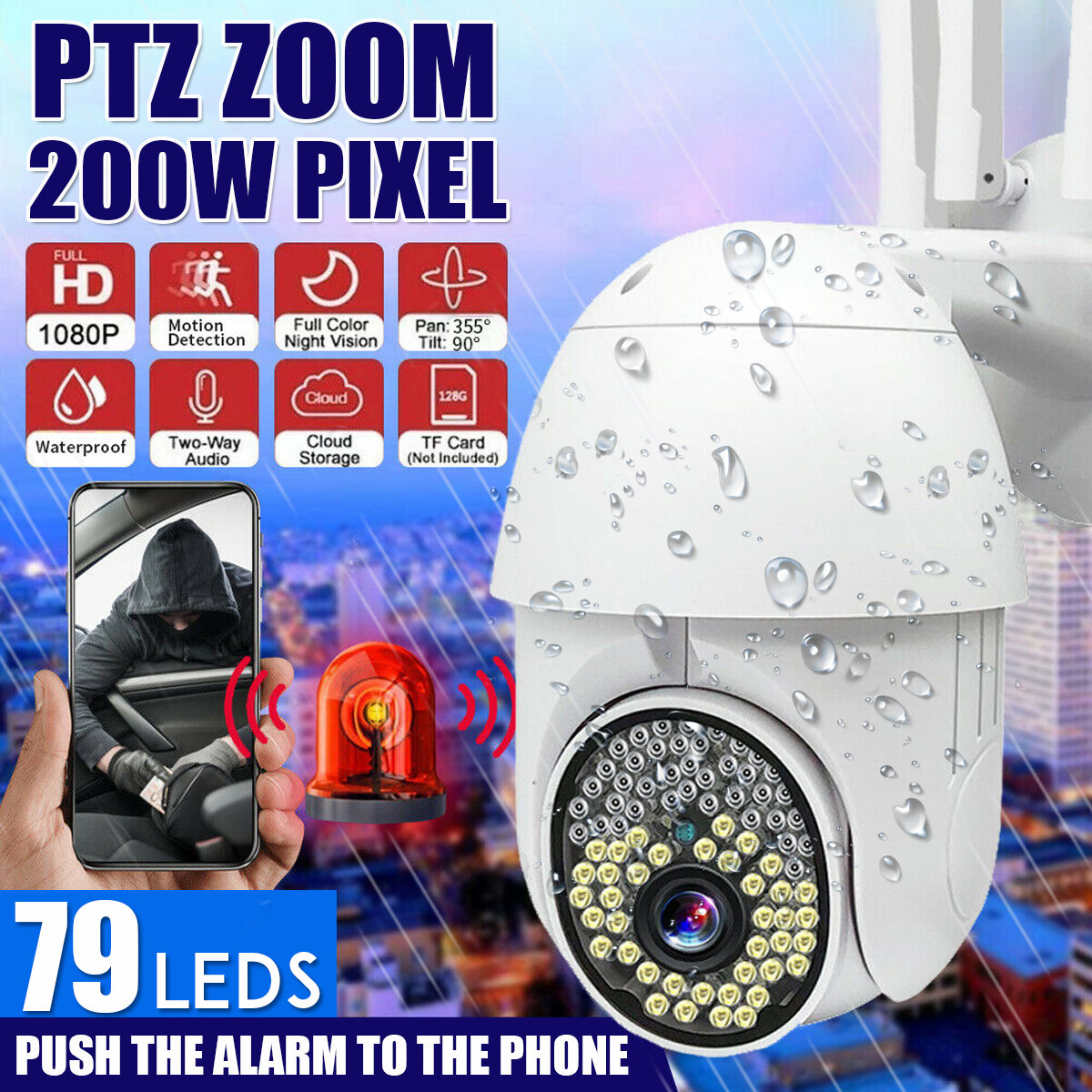 

79LEDS 1080P HD IP Wireless PTZ CCTV На открытом воздухе камера Безопасность WiFi Водонепроницаемы IR Ночь камера