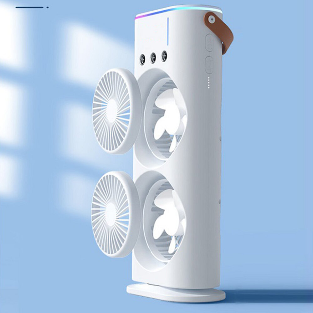 

Smart Dual Fan Mist Cooler with Full Rotation and USB Rechargeable Multiple Speed Settings Ideal for Home and Travel Coo