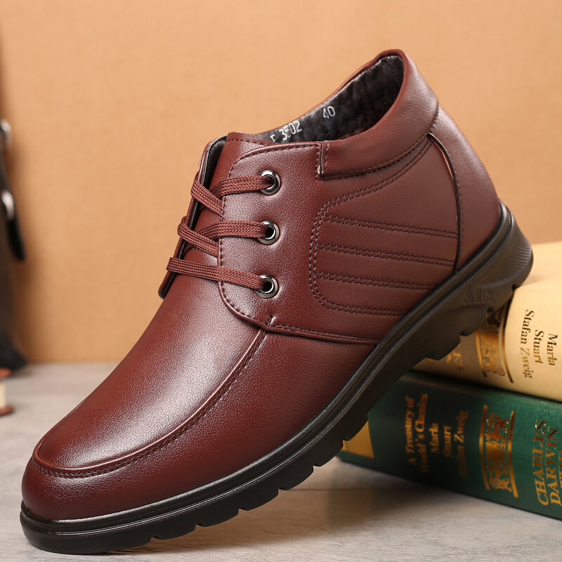 

Men Comfy Microfiber Leather Warm Lined Lace Up Business Casual Boots