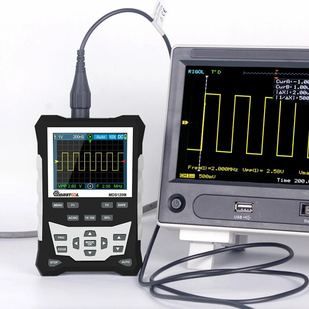 MUSTOOL MDS120M Professional Digital Oscilloscope 120MHz Analog Bandwidth 500MS/s Sampling Rate 320x240 LCD Screen Support Waveform Storage with Backlight
