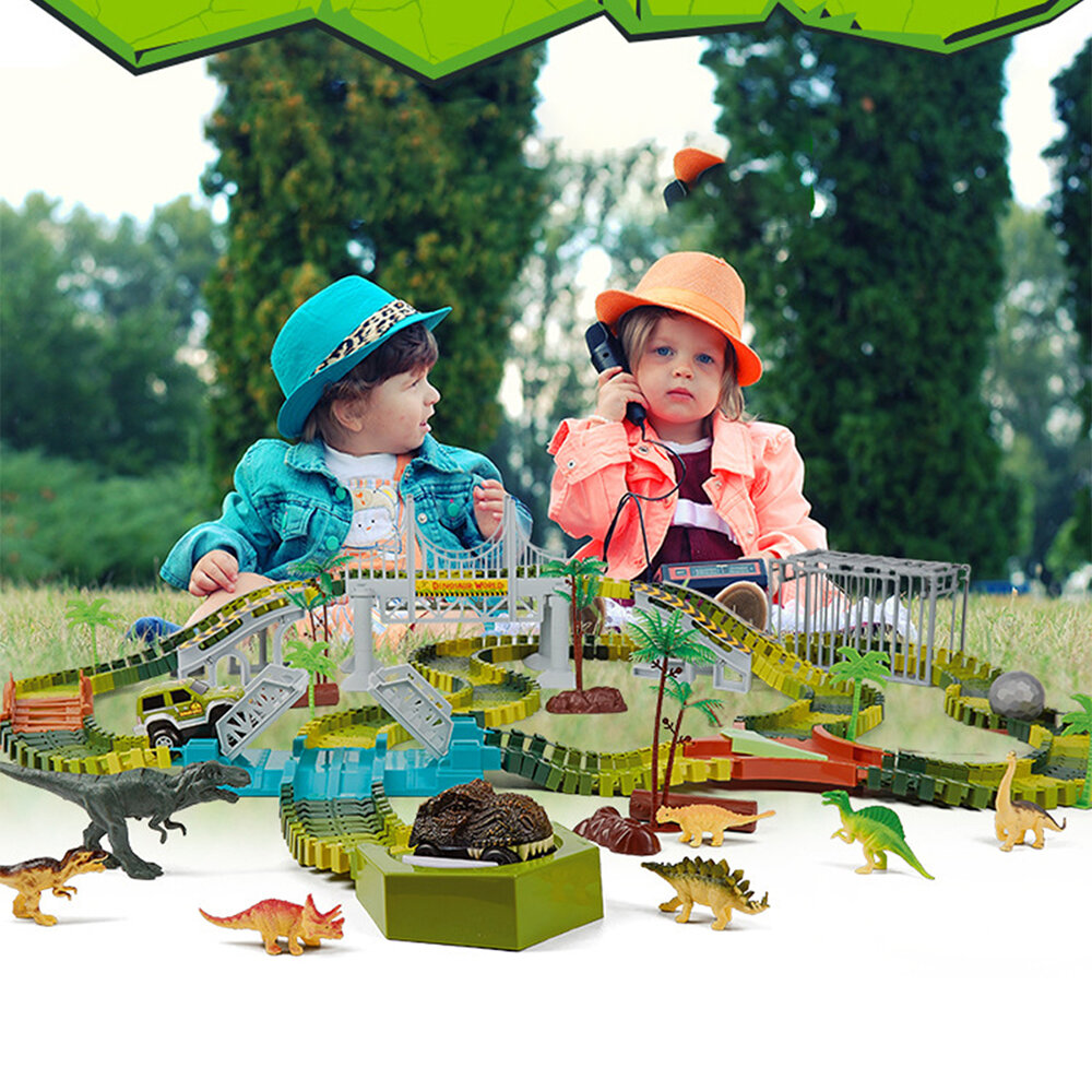 ديناصور العالم مرن سباق السيارات المسار اللعب البناء اللعب لعبة مجموعة لعبة تعليمية للأطفال هدية