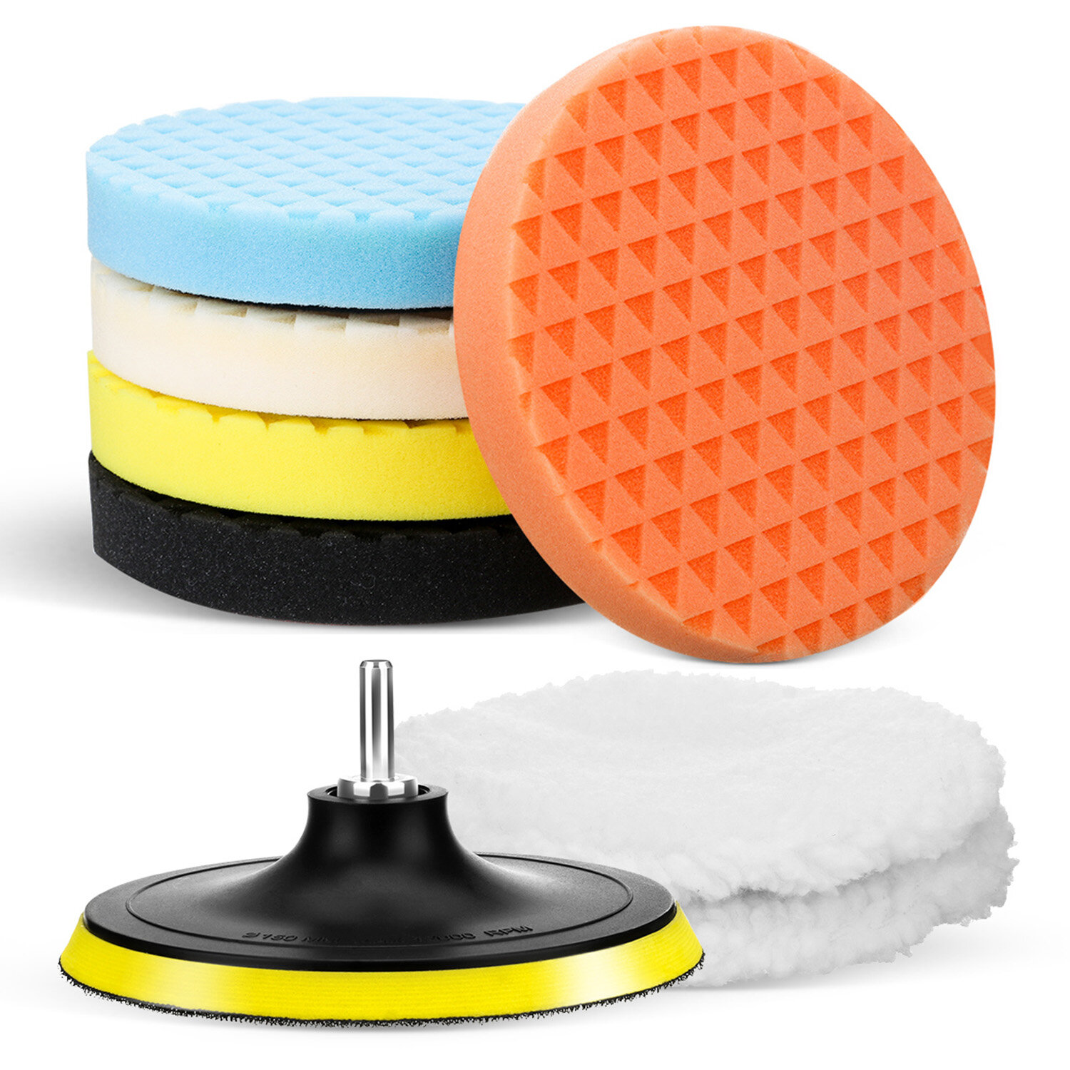 MATCC 8Pcs 6 Inch Car Polishing Pad Kit M14 Buffing Pads with Wool Bonnet Pads for Car Polisher and 
