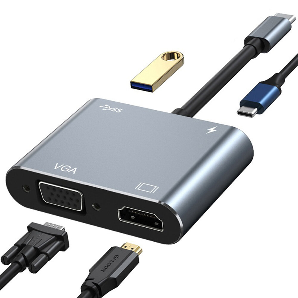 Mechzone 4 in 1 USB-C Hub Adapter Type-C Docking Station with USB3.0 USB-C PD 100W 4K HDMI-Compatibl