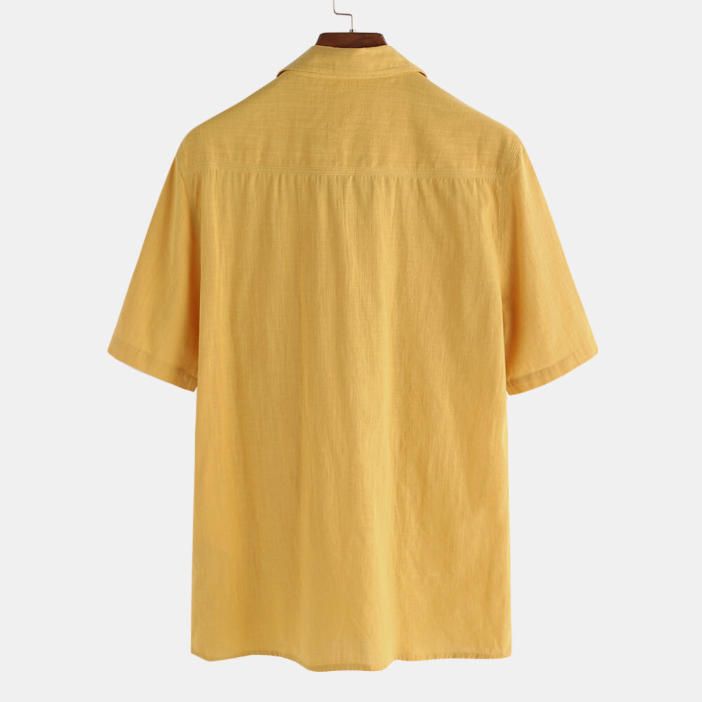 mens cotton summer shirts loose casual solid color t-shirt at Banggood