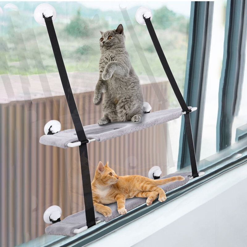 Single/Double Layers Cat Hammock Breathable Stable Cat Hammock Space Saving Window Mounted Cat Bed f