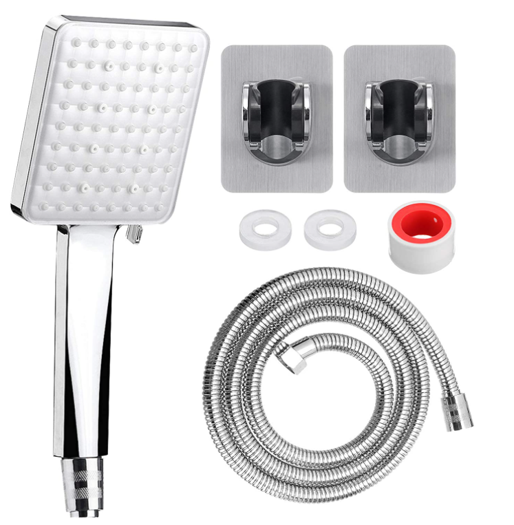 1/2PCS Comfook Shower Head 6 Spray Modes Water Saving 1.5m Hose High Pressure Showerhead With Bracket Large size Chrome