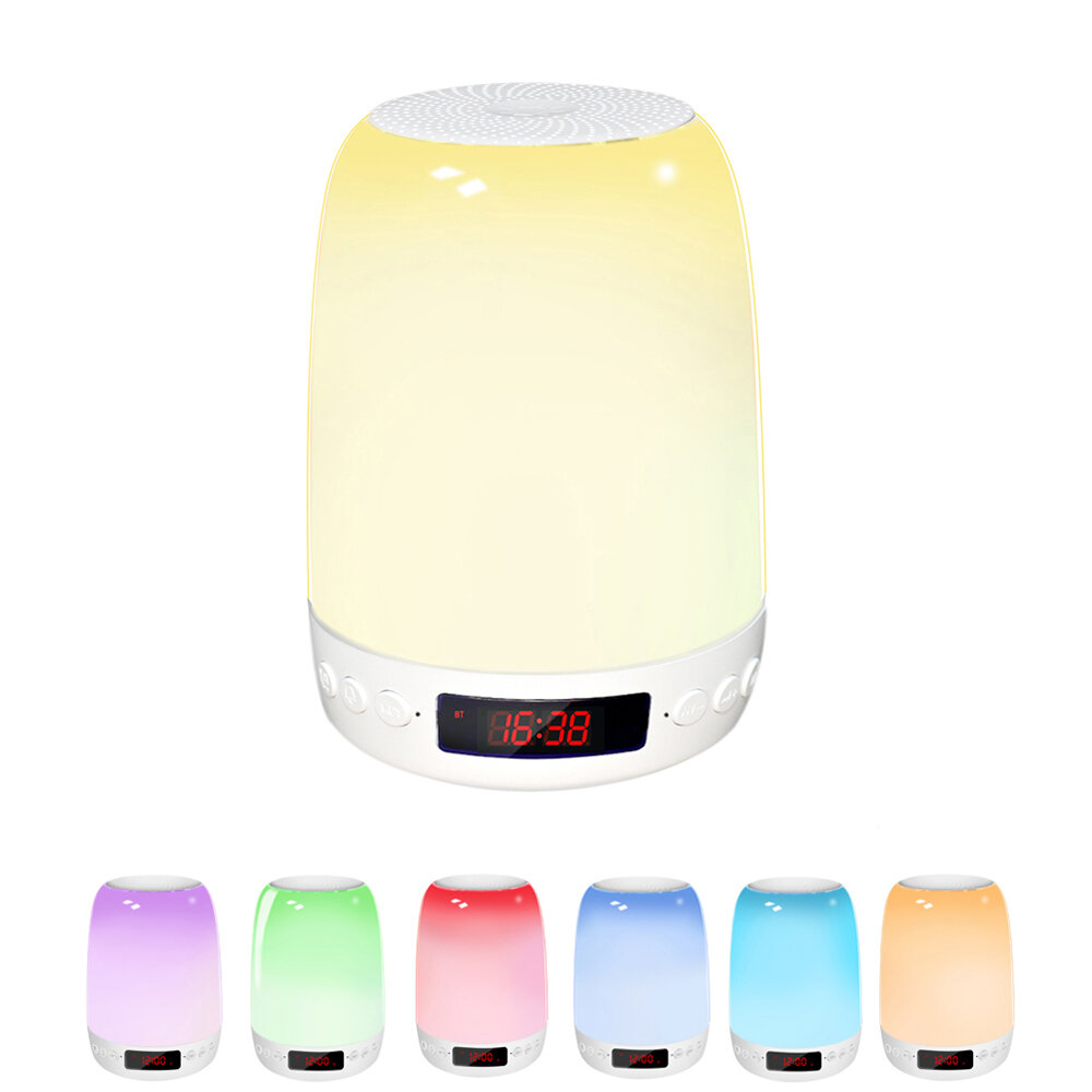 bluetooth 5.1 Speaker Alarm Clock with Colorful Light 3 Gear Dimming White Noise Machine FM Radio for Party Bedroom Home