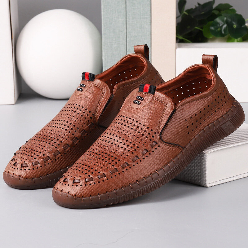

Menico Men Microfiber Breathable Hollow Out Soft Sole Comfy Casual Business Shoes