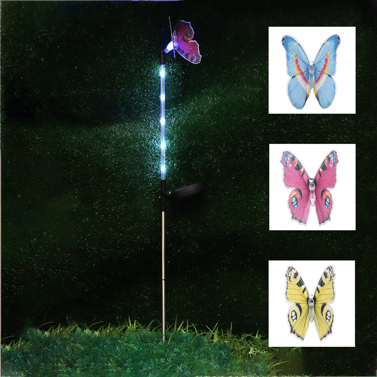 

3PCS Solar Powered Butterfly LED Lawn Light Stake Garden Yard Outdoor Landscape Lamp Decor