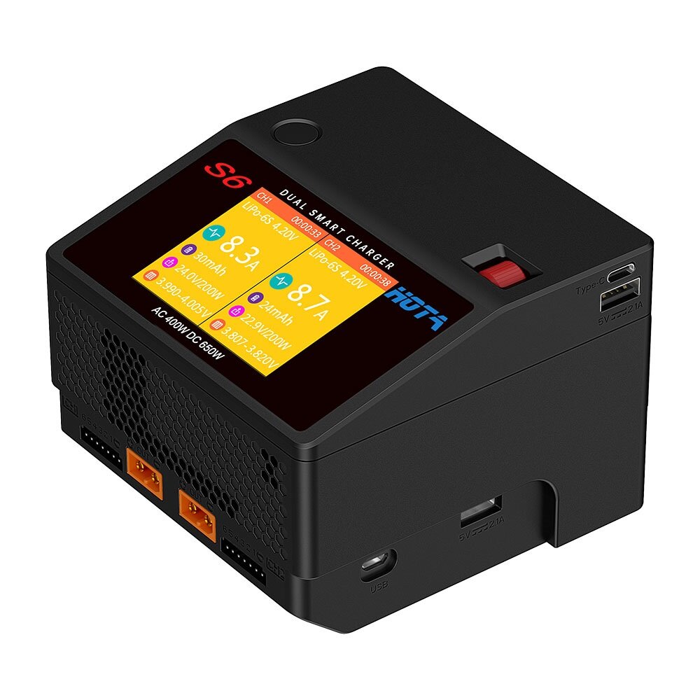 HOTA S6 AC 400W DC 325W*2 15A*2 Dual Channel Lipo Charger for 1-6S LiHv/LiPo/LiFe/Lilon Battery