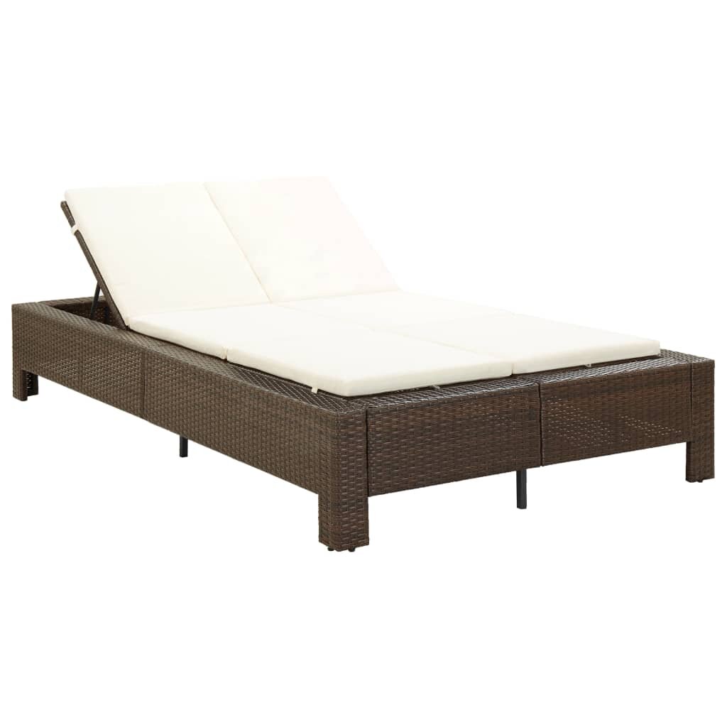 2-Person Sunbed with Cushion Brown Poly Rattan