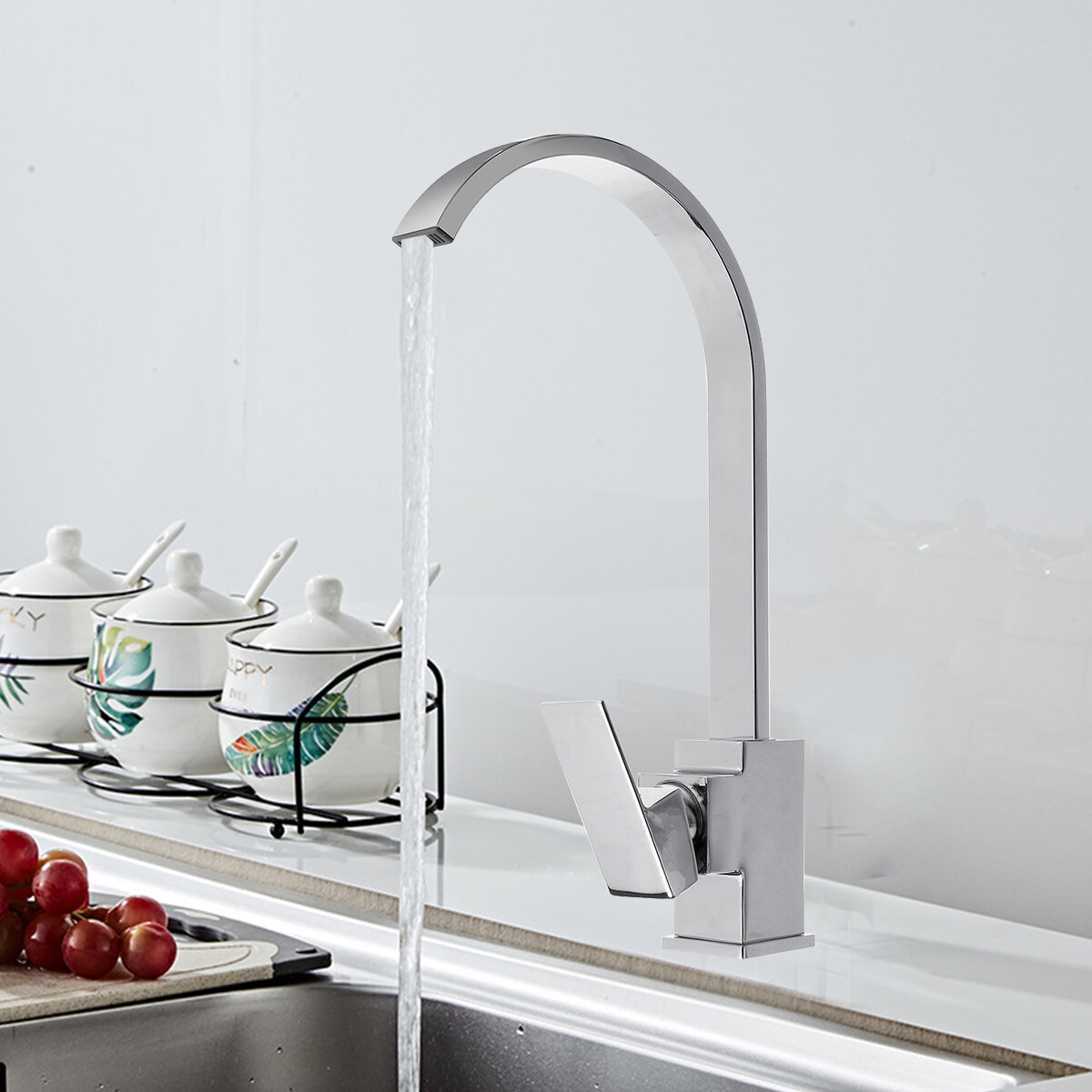 Kitchen Sink Taps Basin Sink Mono Mixer Tap Swivel Spout Faucet Square Brass New