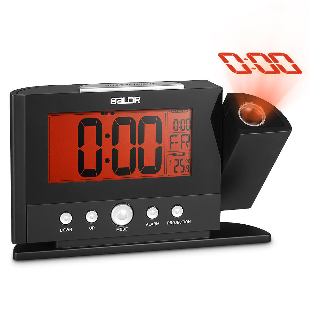 Baldr Digital Alarm Clock 180 Degree Rotation Time Projection Snooze Function Temperature Display