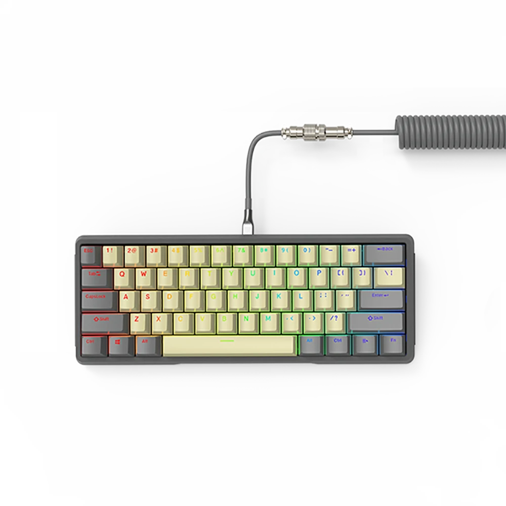 Coolkiller CK181-Mini DIY 61 Key Gaming Mechanical Keyboard With Hot swappable OEM RGB Lighting Effect Coiled Cable Mini Wired Keyboard - Grey Two Brown Switch