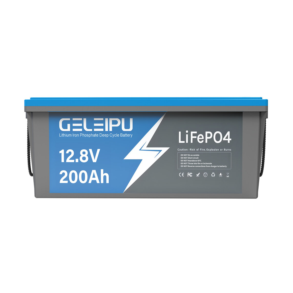 [EU Direct] GELEIPU 12V 12,8 В 200Ач батарея LiFePO4, 2560 Вч, Перезаряжаемая литий-ионная батарея с встроенным BMS на 100А, идеально подходит для системы солнечной энергии для ловли рыбы