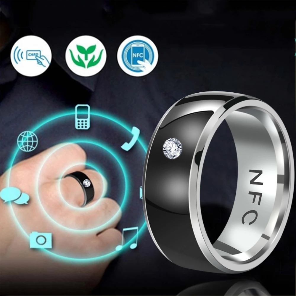 1 PC Edelstahl Strass Smart Temperature Sensing NFC Fashion Ring