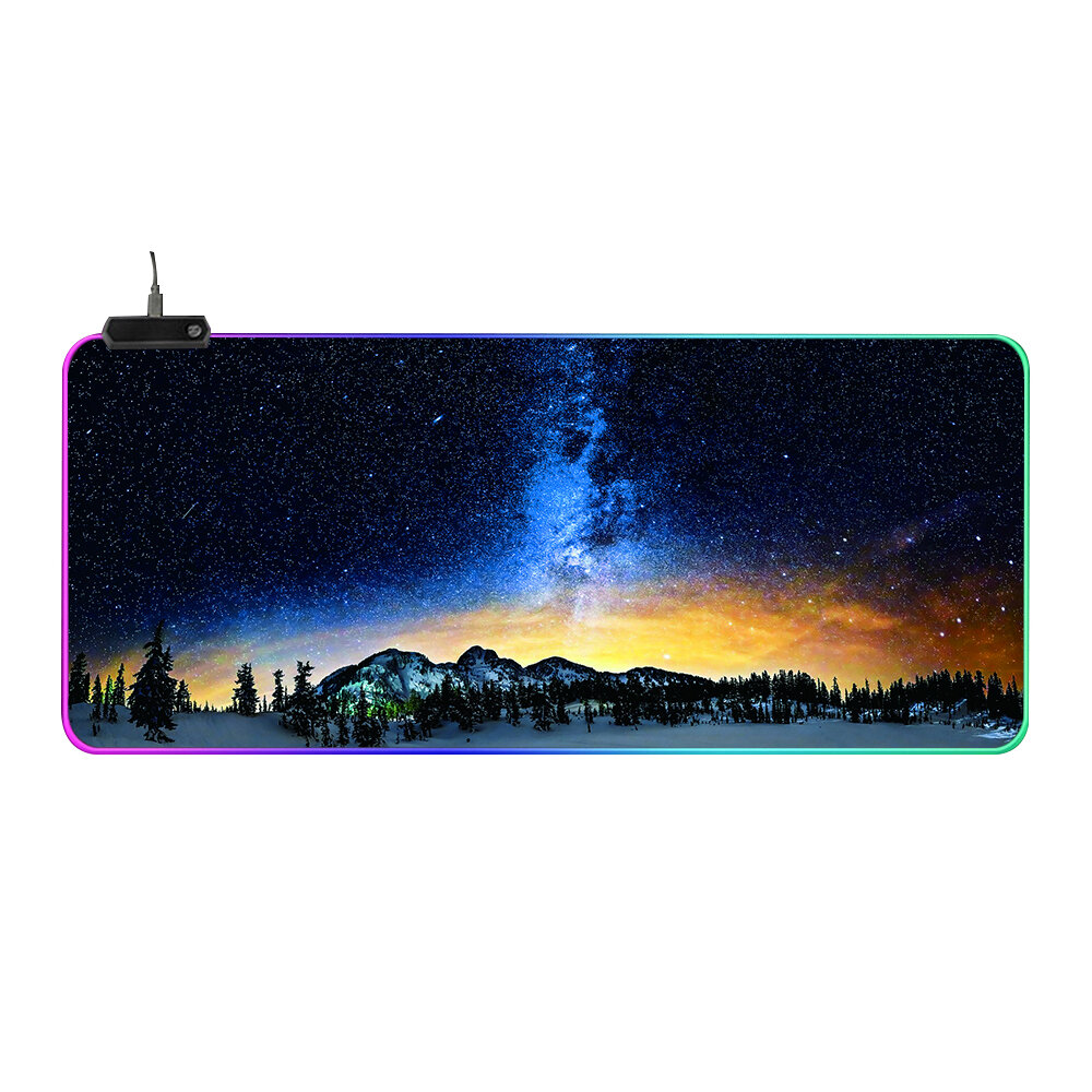 RGB gloeiende muismat Mountain Starry Sky Patroon 14 verlichtingsmodi Soft Rubber antislip groot gam