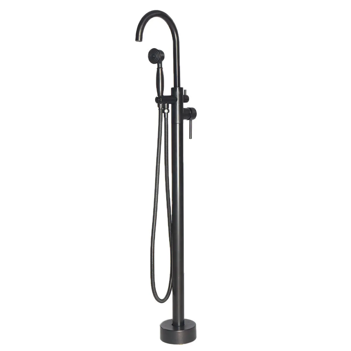 Solid Black Floor Mounted Tub Filler Faucet Standing Bath Shower