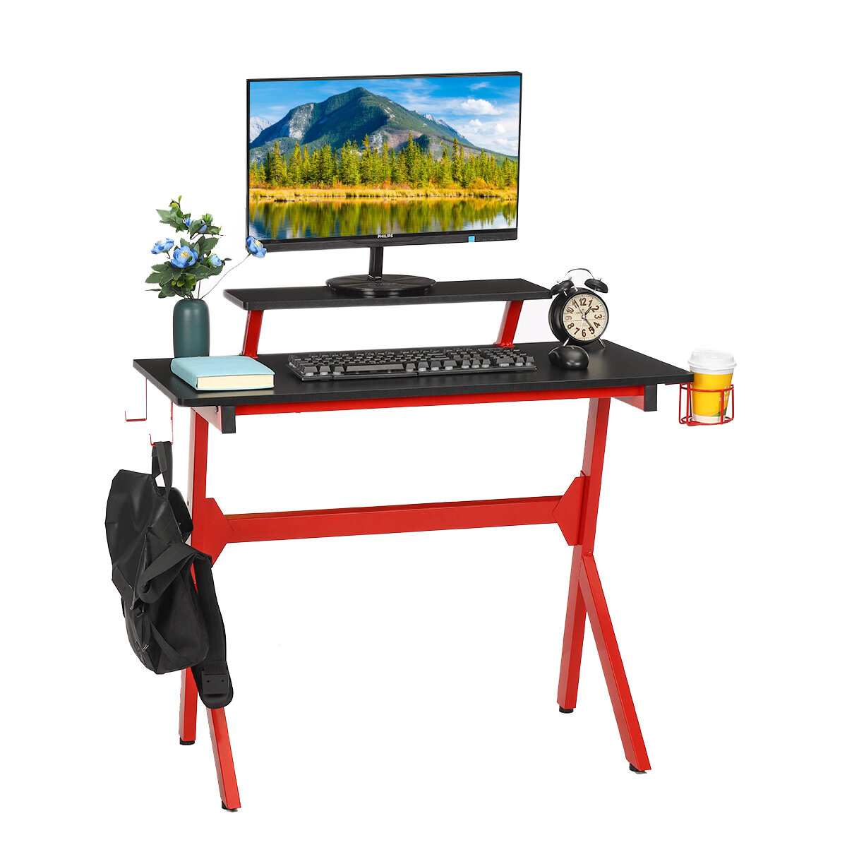 Στα 59.20 € από αποθήκη Τσεχίας | Hoffree Ergonomic Gaming Desk E-sports Computer Office Table PC Laptop Desk Gamer Tables with Cup Holder for iMac