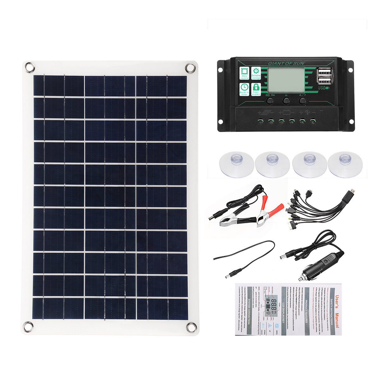 

10A-100A Semi-Flexible Solar Power Panel System Kit Solar Panle Dual DC Port 5V/12V/18V W/ Solar Charge Controller