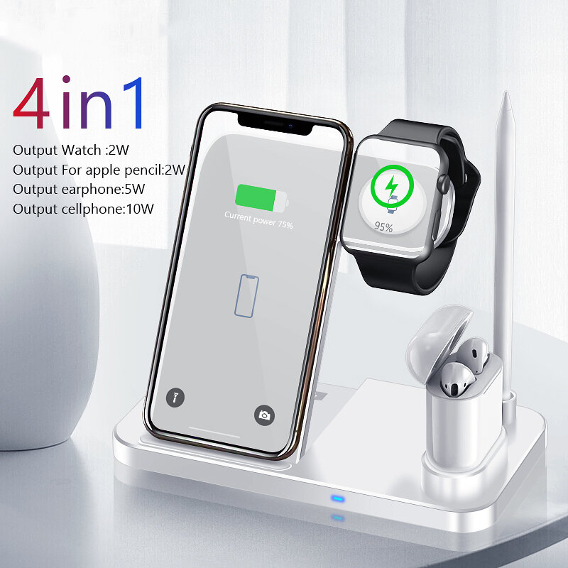 

Bakeey 4 in 1 Wireless Charger 10W Fast Charging Stand Holder For iPhone 12 XS 11Pro S20+ Note 20 MI10 Apple Watch 5 4 3