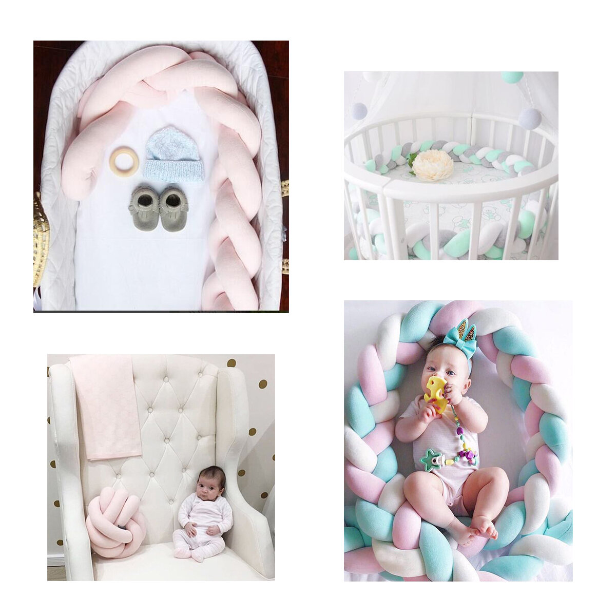 Baby Infant Plush Crib Bumper Bed Bedding Cot Braid Pad Protector Pillow