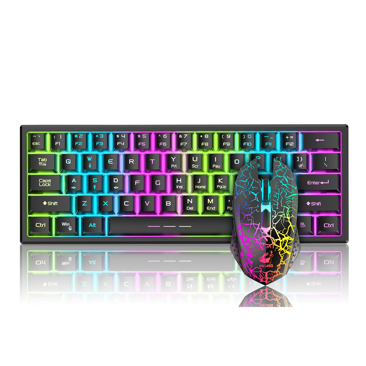 ZIYOULANG T61 Draadloos toetsenbord en muisset 61 toetsen 2,4 GHz draadloos oplaadbaar Colorful Mech