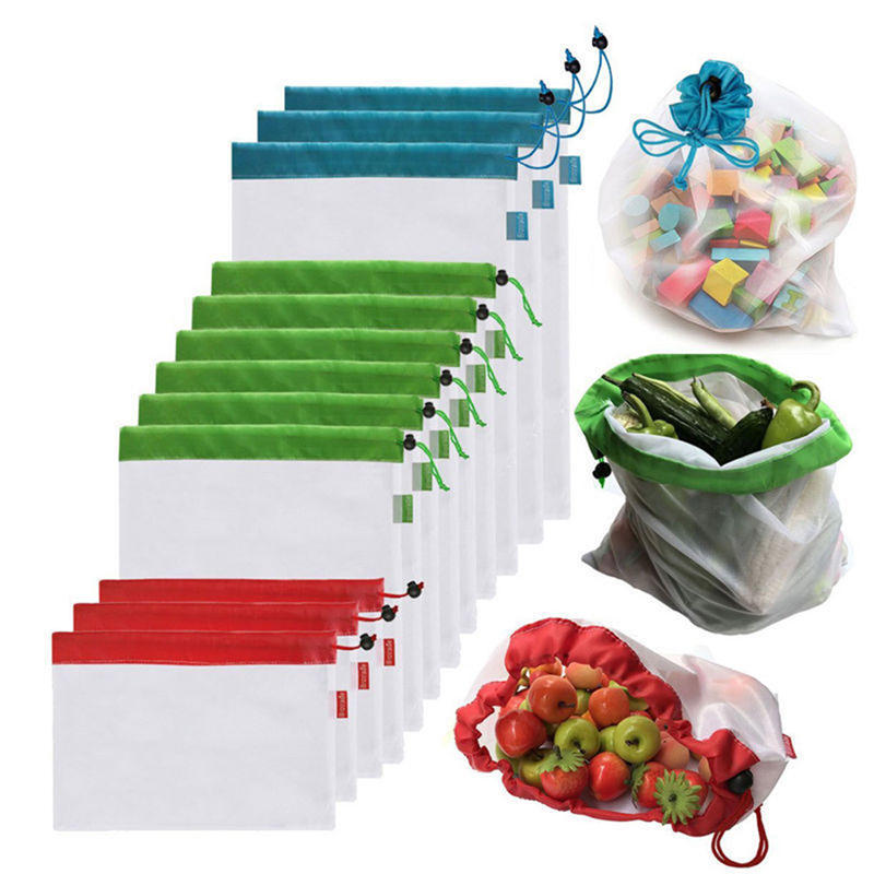 5 أكياس تخزين قابلة لإعادة الاستخدام من الشبكة للتسوق للمواد الغذائية والفواكه والخضروات والألعاب