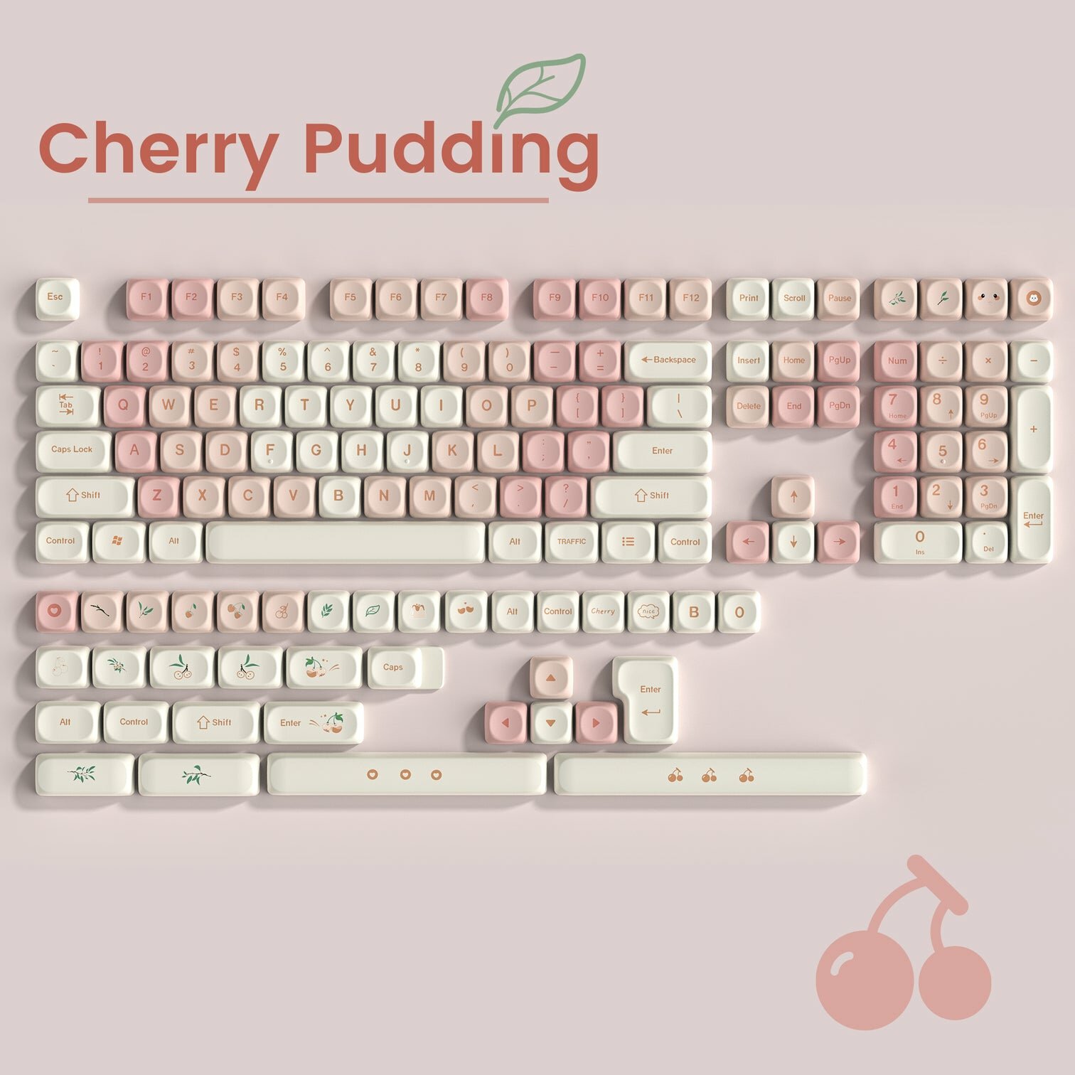 

XVX Cherry Pudding 143 Keys MOA Profile Dye-Sub PBT Keycap Set for ANSI Layout 61/68/84/87/100/104/108 Keys Mechanical K