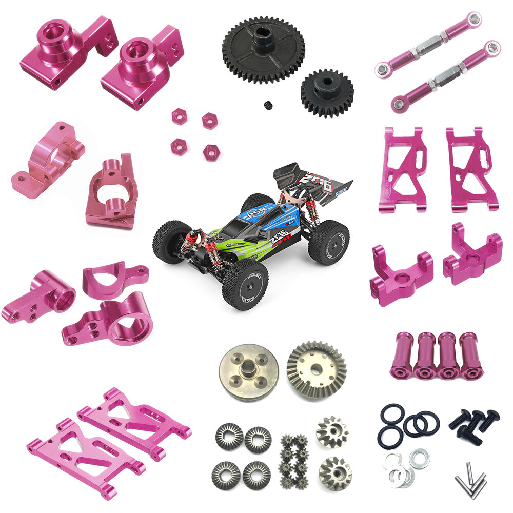 Wltoys 144001 1/14 Upgrade Metal RC Car Parts Swing Arm C Seat Connector Steering Cup Rear Wheel Seat Rod Gear Pink