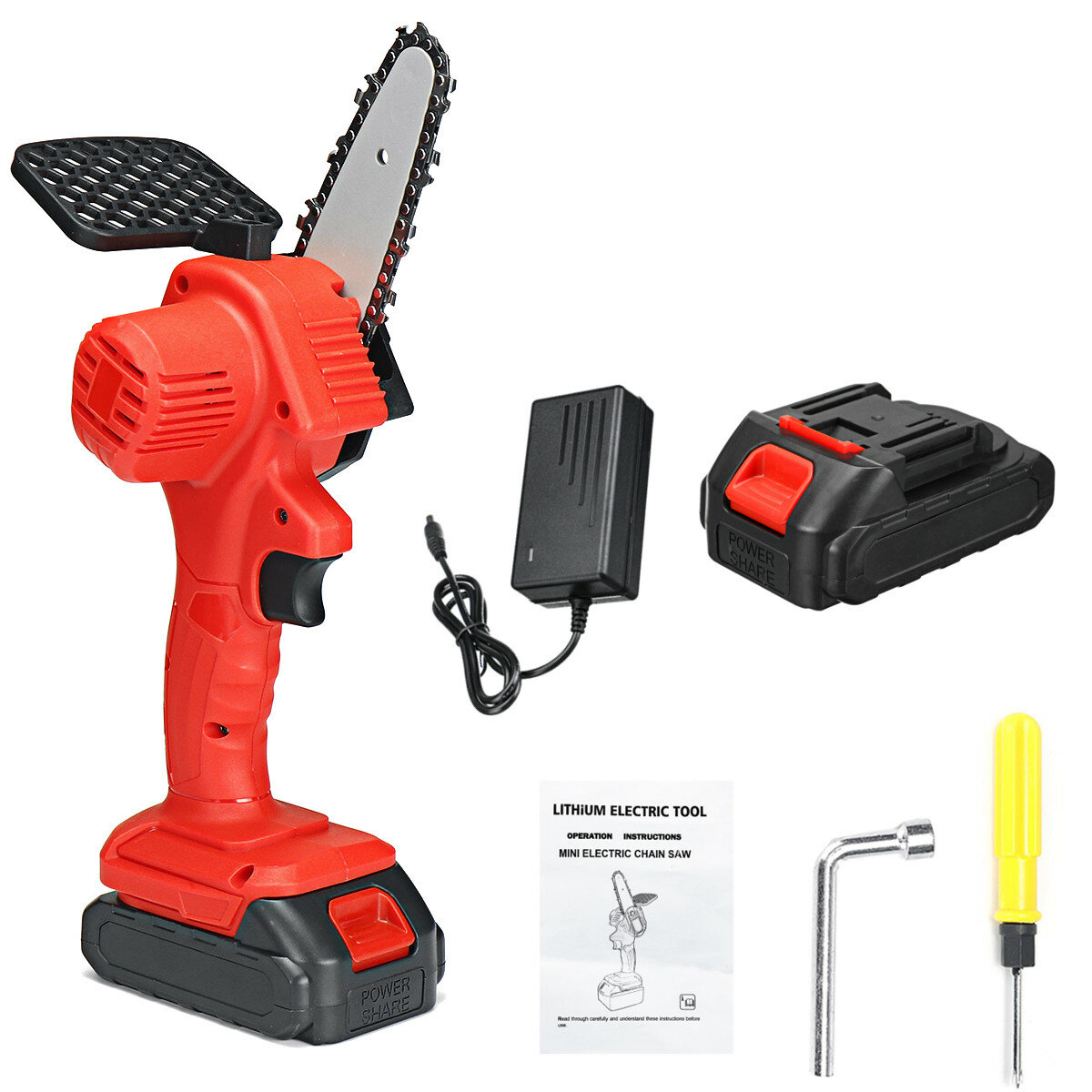 

550W 24V 4'' Mini Cordless Electric Chain Saw One-Hand Woodworking Wood Cutter W/ 1pc Battery