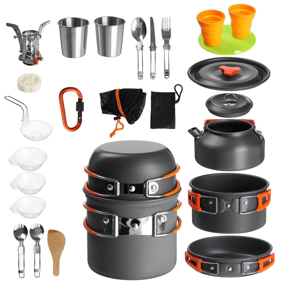 Portable Outdoor Camping Hiking Cookware Picnic Cooking Equipment Pot Pan Kit UK 