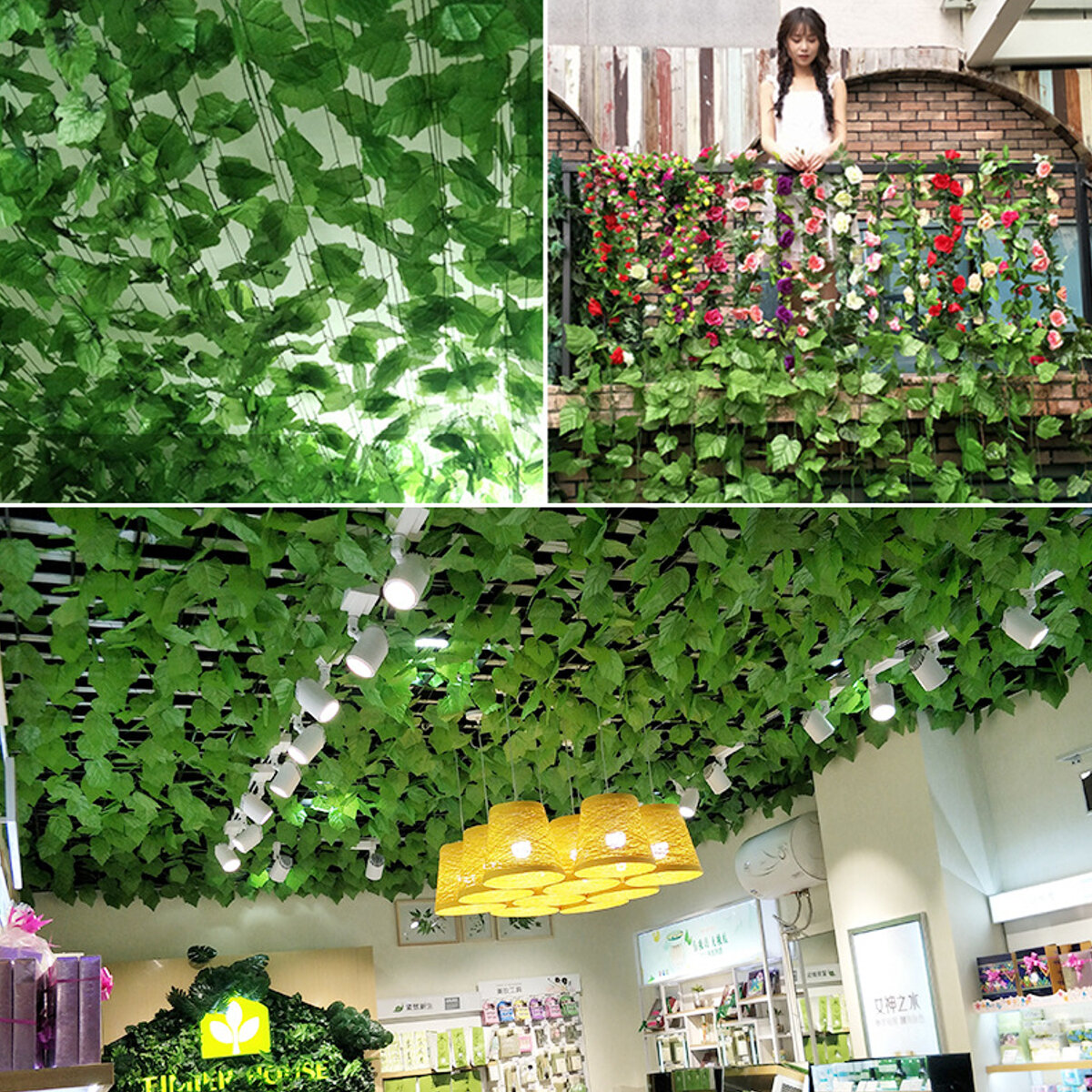 Kunstmatige wijnstokken druivenbladeren groene bladplanten Plafonddecoratie buizen om klimplanten te