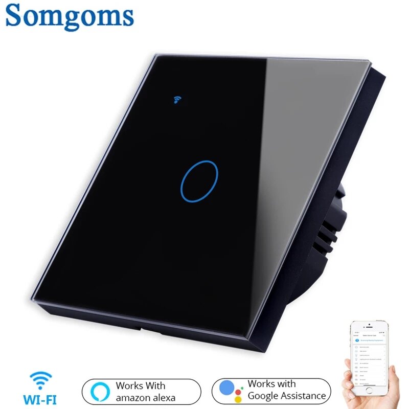 Somgoms SM-11W-EU Tuya WiFi Draadloze 1 Gang 2 Way Smart Wall Touch Switch AC 100 V / 220 V Draadloz