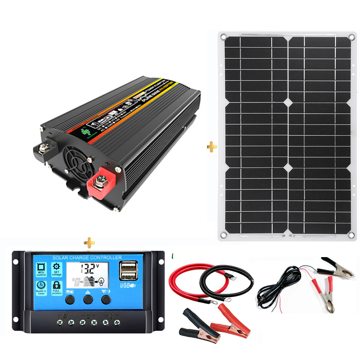 8000W Solar-Wechselrichter-Kit Solarstromsystem mit 18W Solarpanel 30A Solarregler für Camping, Wohnmobilreisen, Jagd und Angeln