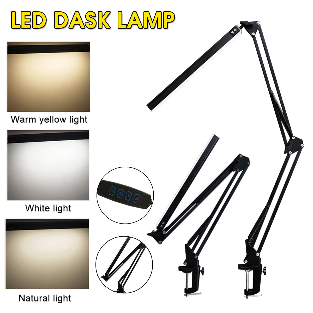 

360° Rotated Flexible LED USB Desk Lamp with Clamp Base for Reading Study 10 Levels Dimmable White/Warm/Natural Light