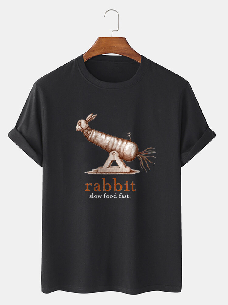 

Mens 100% Cotton Easter Funny Carrot Rabbit Print Street Short Sleeve T-Shirt