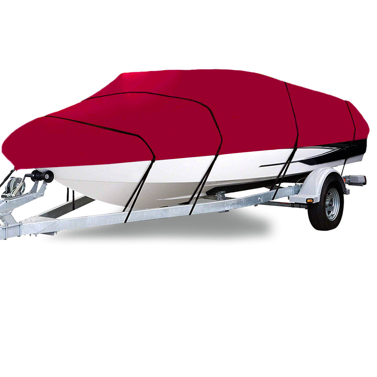 

210D 11-22FT Heavy Duty Boat Cover Waterproof Dustproof Trailerable Fishing Ski Bass V-Hull Runabouts Red