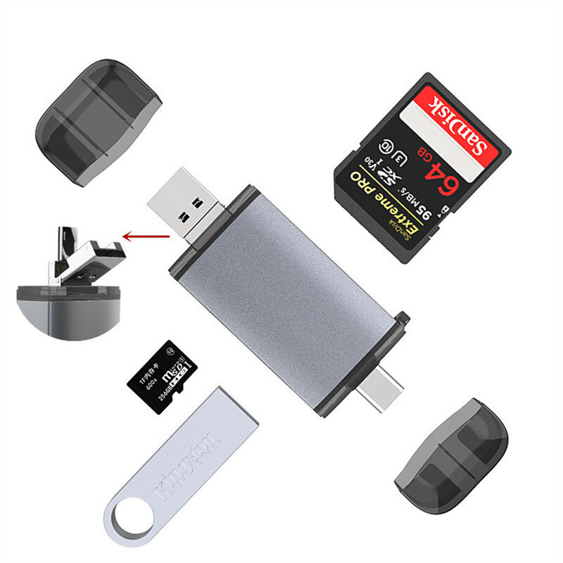 

Bakeey 6 in 1 Multifunction Card Reader USB 3.0 10Gbps High-speed Type-C / Micro-USB / SD / TF Aluminium Alloy Card Read