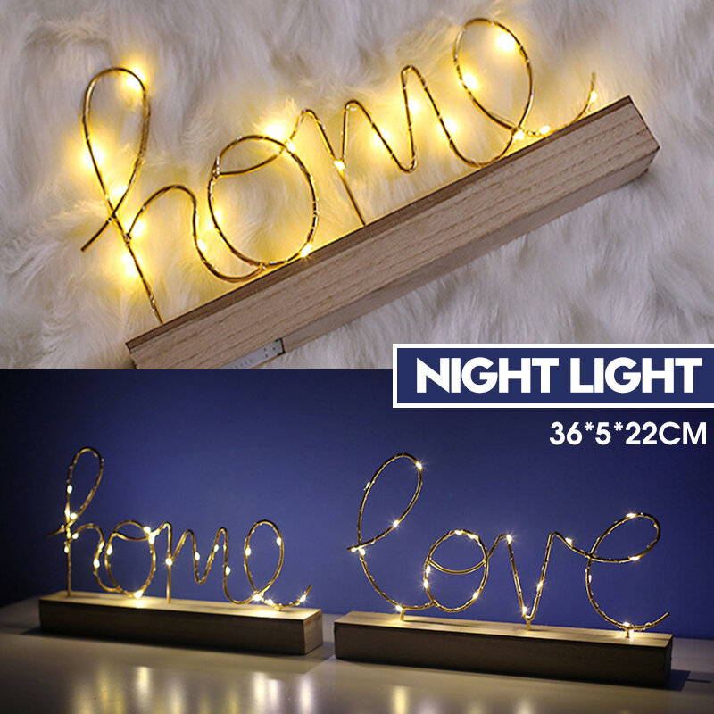 Hout Mini LED Nachtlampje Home Love Desktop Letter Lamp Home Party Decor