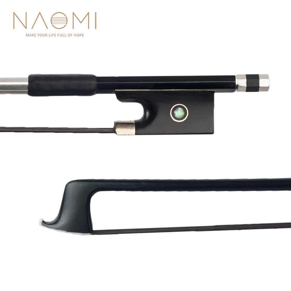 NAOMI 4/4 Size Violin/ Fiddle Bow Carbon Fiber Bow Round Stick AAA Grade Black Horsehair Ebony Frog Paris Eye Inlay Begi