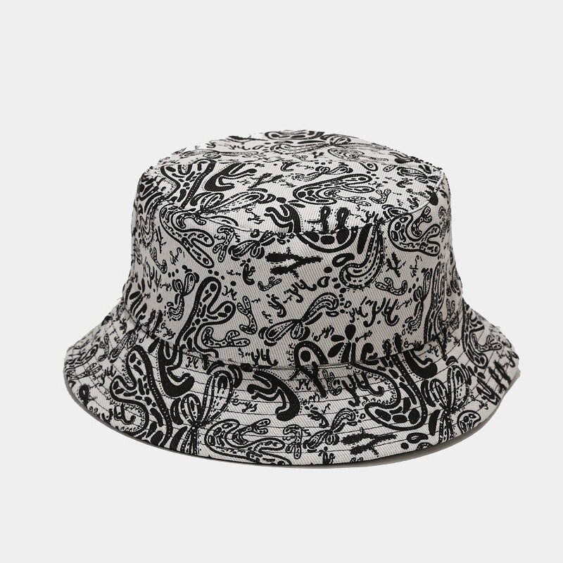 

Unisex Cotton Overlay Cashew Flowers Pattern Wild Double-sided Sunshade Bucket Hat