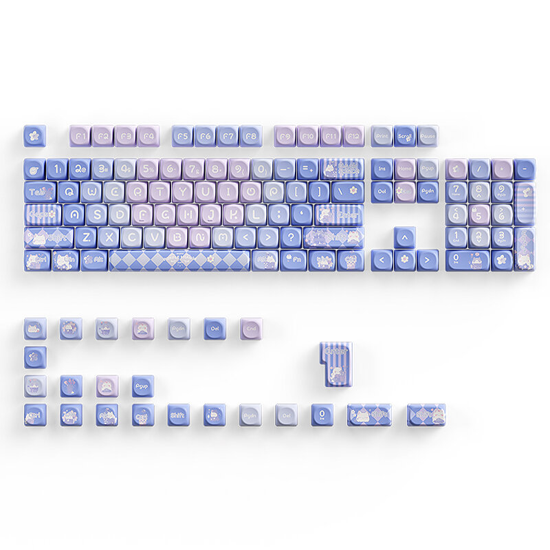 

iBlancod 128 Keys Purple Cat PBT Keycap Set CSO Profile Five-sided Sublimation Custom Keycaps for 61/63/64/67/68/71/75/7