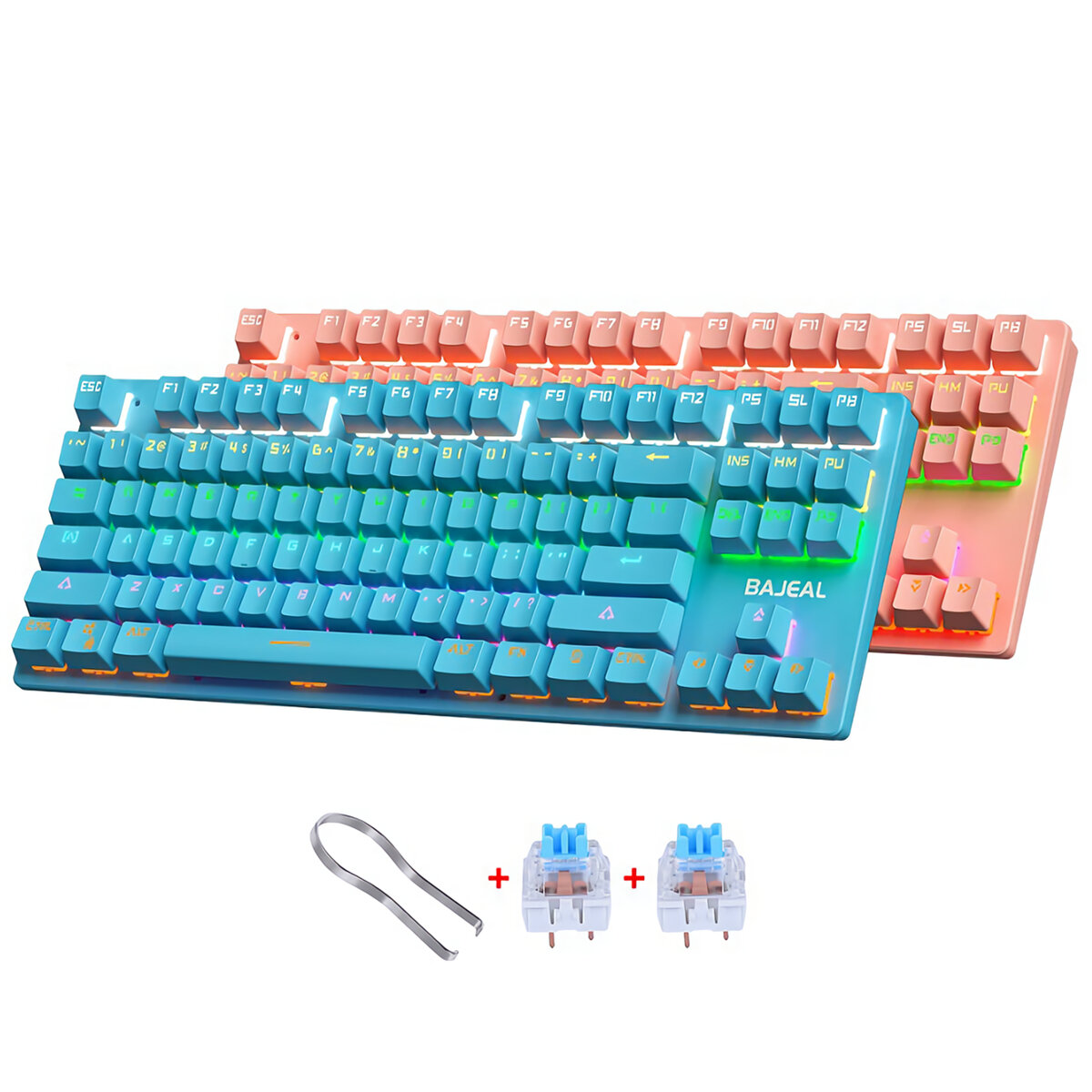 

BAJEAL K300 87 Keys Mechanical Keyboard USB Wired Hot Swappable Blue Swtich Colorful LED Backlight Gaming Keyboard for G