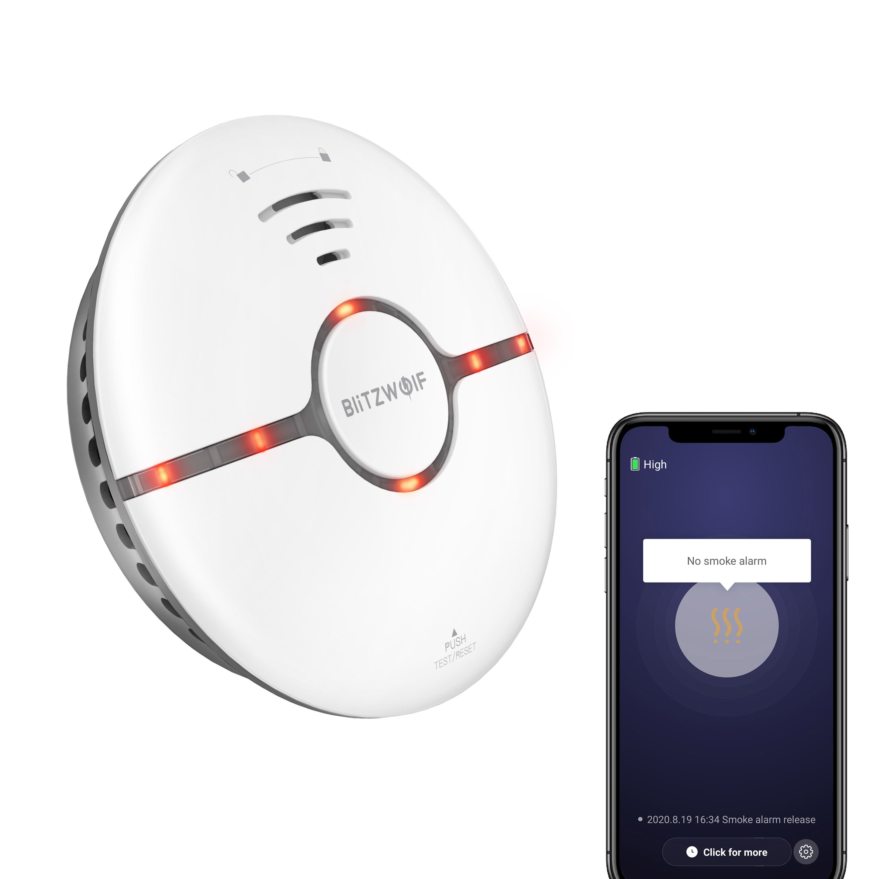 Rilevatore di fumo WiFi BlitzWolf® BW-IS7 LED Indicatore Rilevamento a 360 ° APP antincendio remoto Allarme
