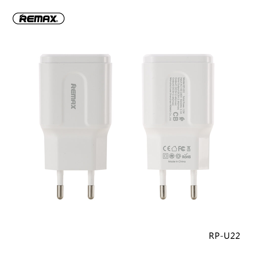 

RP-U22 12W Dual USB Charger Fast Charging Wall Charger Adapter EU Plug for iPhone 12 Pro Max for Samsung Galaxy Note S20